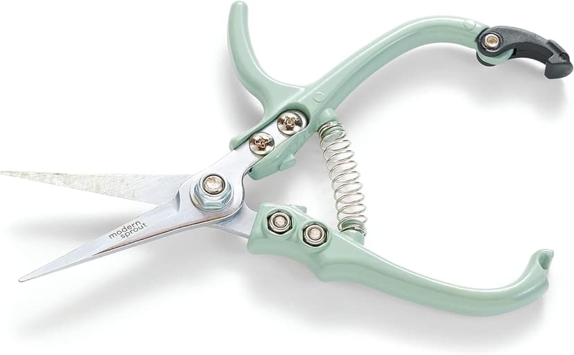 Modern Sprout Pruning Shears - Herb Snipping Scissors- Lightweight Gardening Tools W/Easy Lock - Flower Cutter Garden Shears - Carbon Steel Blade + Plastic-Free Reusable Holster (Green, 1-Pack)