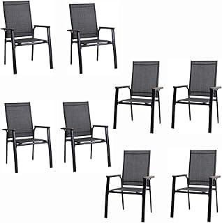 MFSTUDIO Outdoor Patio Dining Chairs, 8 PCS Aluminum Patio Dining Sling Chair, Patio Chairs with Wood-Like Armrest & Wider Seat for Deck Backyard Restaurant, Grey