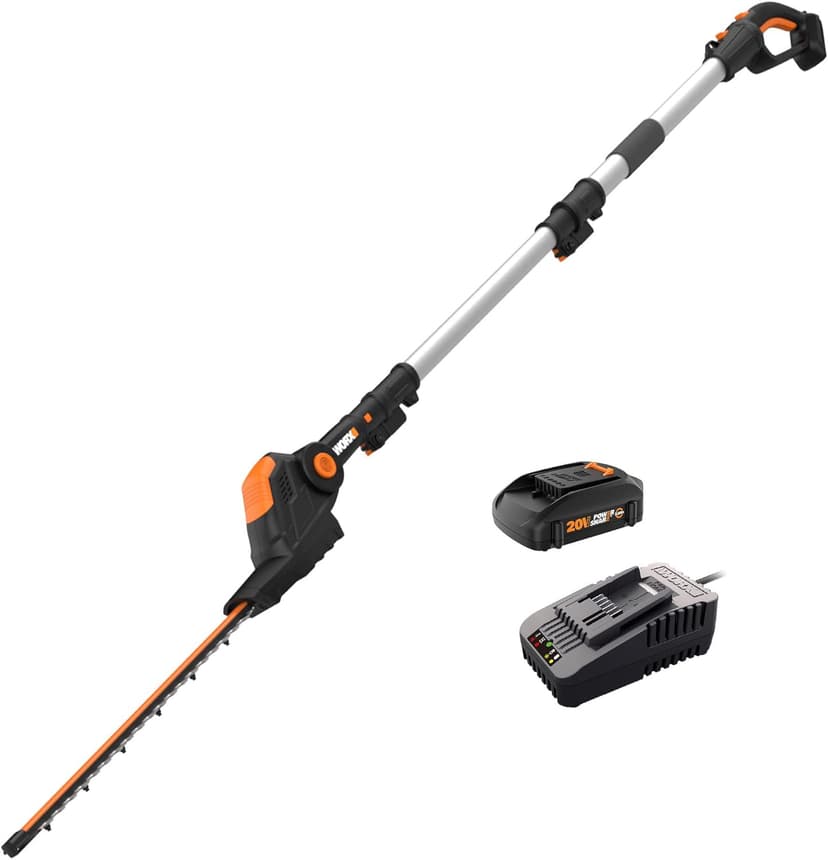 WORX WG252 20V 20" Cordless Hedge Trimmer, Reach Up to 12 Feet, Extended Pole, 180° Rotation Head, PowerShare – Battery & Charger Included
