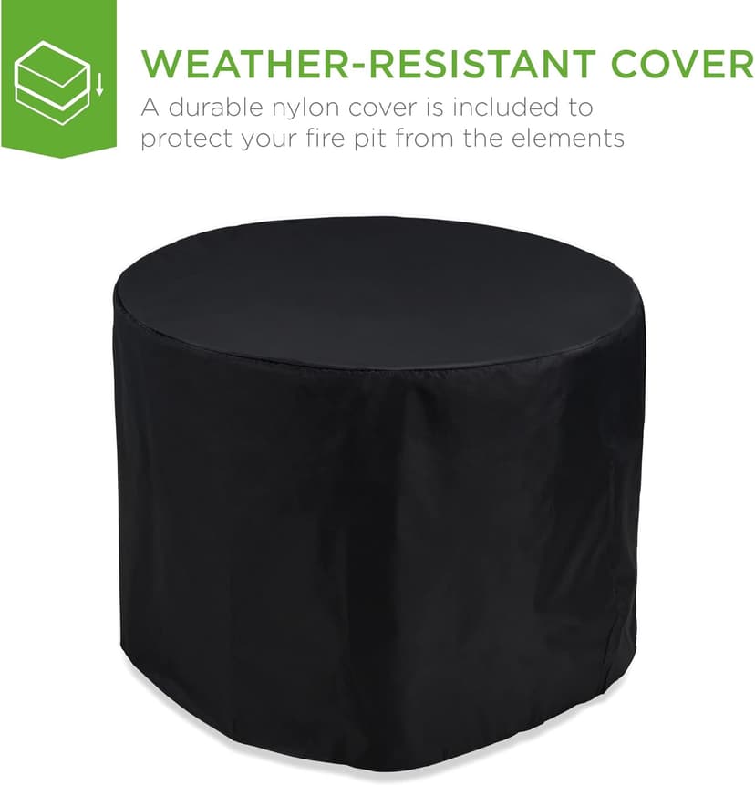 Best Choice Products 32in Round Gas Fire Pit Table, 50,000 BTU Outdoor Wicker Patio Propane Firepit w/Faux Wood Table Top, Glass Beads, Cover, Hideaway Tank Holder, Lid - Gray