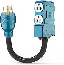30 Amp to 20 Amp 110V Generator Distritution Cord with Circuit Breaker,NEMA L14-30P/Four 5-15R, 4 Prong 10 Gauge Flexible Generator Power Cord,30Amp 7500 Watts (1.5FT)