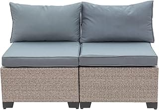 2 Pieces Patio Furniture Set with Storage Table and Cushions,All-Weather Outdoor Couch Sectional Sofa,Wicker Rattan Outside Conversation Sets Suit for Yard,Lawn,Garden (Grey)