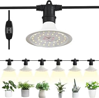 Outdoor Grow Lights for Plants, Full Spectrum Greenhouse Grow Light, UL Certified Daisy-Chain String Grow Lights, IP44 Waterproof, 22FT Adjustable Cord, for Vegetables, Seedlings, Flowers (6 Lights)