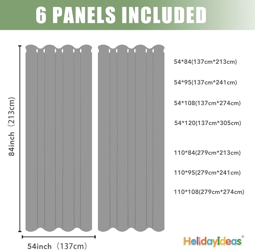 HolidayIdeas Outdoor Curtains for Patio Waterproof, 6 Panels - 54x84 Inches - Weatherproof Privacy Outsides Curtains for Cabana Porch Pergola, Sunlight & UV Blocking (Silver, Grommet Top)