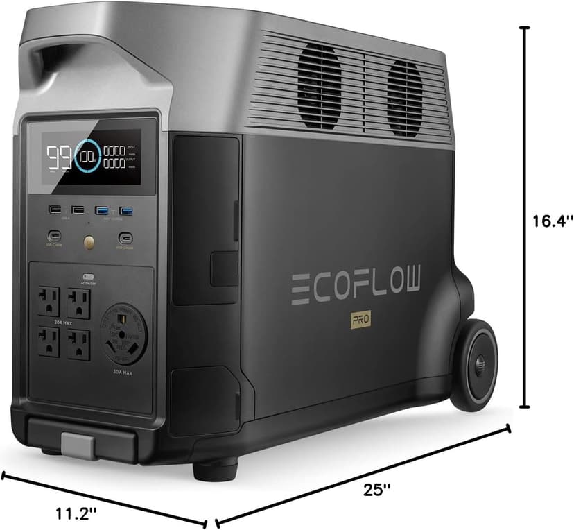 EF ECOFLOW Portable Power Station 3600Wh DELTA Pro, 120V AC Outlets x 5, 3600W, 2.7H Fast Charge, Lifepo4 Power Station, Solar Generator for Home Use, Power Outage, Camping, RV, Emergencies