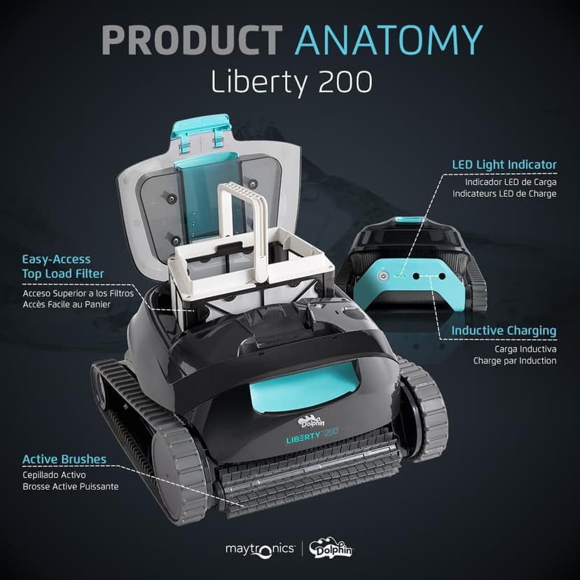 Dolphin (2025 Model) Liberty 200 Cordless Automatic Robotic Pool Vacuum Cleaner, Magnetic Charging, Wall Climbing Scrubber, Ideal for In-Ground Pools up to 33 FT in Length