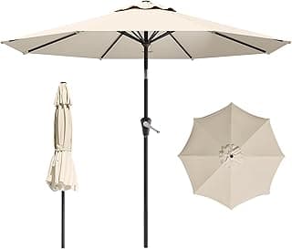 9 FT Patio Umbrella for Outdoor, Outdoor Umbrella with Push Button Tilt and Crank, Outdoor Patio Umbrellas with 8 Sturdy Ribs for Market, Garden, Deck, Backyard, Pool (Cream-white)