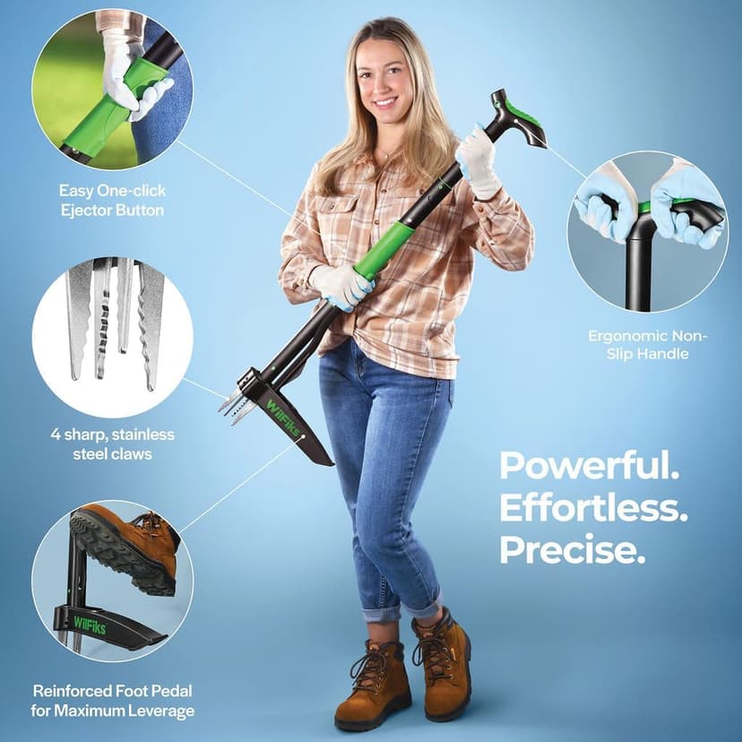 Weed Puller Tool with Long Adjustable Handle (36", 40", & 45"), Quick-Release Weed Ejector Mechanism, Lightweight Aluminum Stand-Up Heavy Duty Weed Remover, 4-Claw Head & Foot Pedal for Easy Weeding