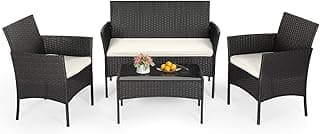 FDW Patio Furniture Set 4 Pieces Outdoor Rattan Chair Wicker Sofa Garden Conversation Bistro Sets for Yard,Pool or Backyard