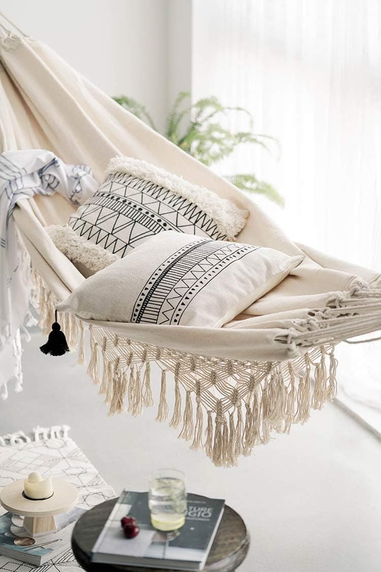 Handmade Boho Large Brazilian Macrame Fringe 2 Person Double Deluxe Hammock Swing Net Chair for Beach, Yard, Bedroom, Patio, Porch, Indoor, Outdoor, Wedding Decor 95" Lx 59" W