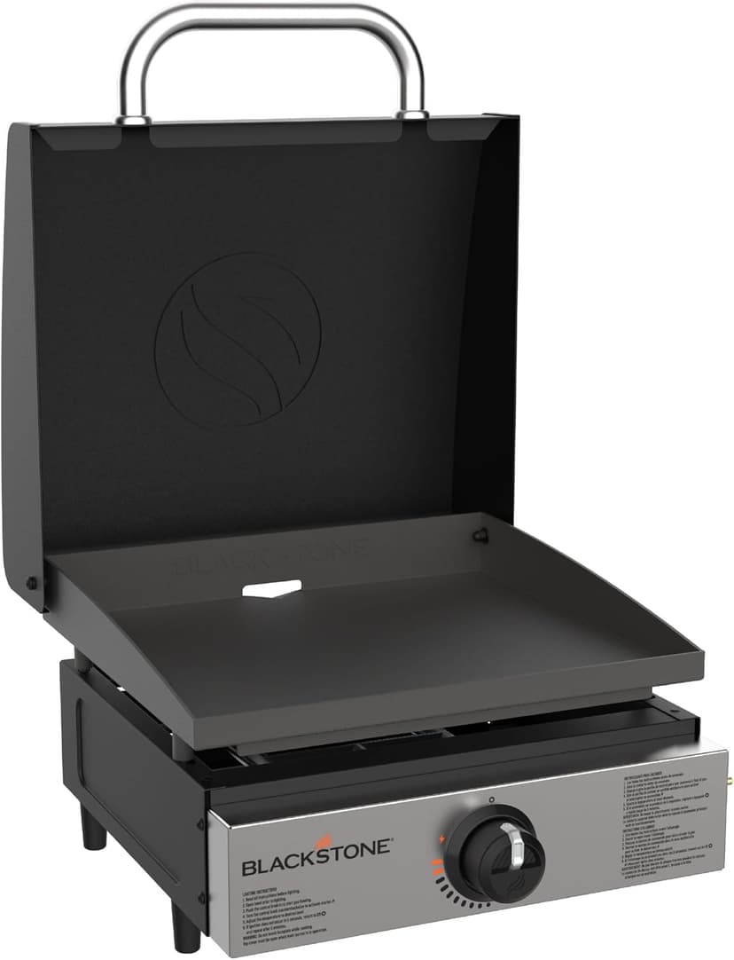 BLACKSTONE 1814 Stainless Steel Propane Gas Portable, Flat Top Griddle Frill Station for Kitchen, Camping, Outdoor, Tailgating, Tabletop, Countertop – Heavy Duty & 12, 000 BTUs, 17 Inch, Black