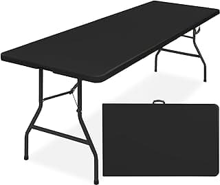 Best Choice Products 8ft Plastic Folding Table, Indoor Outdoor Heavy Duty Portable w/Handle, Lock for Picnic, Party, Pong, Camping - Black