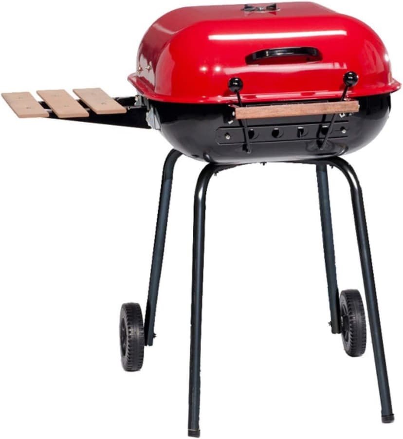 Americana Swinger Charcoal Grill with Two Side Tables, Red