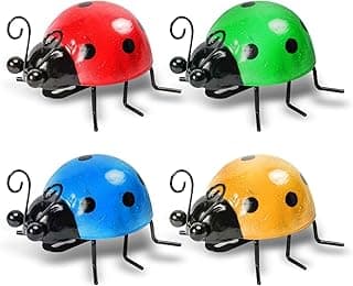 OBTANIM 4 Pack Colorful Cute Metal Ladybugs Garden Wall Art Decorative Yard Decorations Outdoor Lawn Wall Sculptures