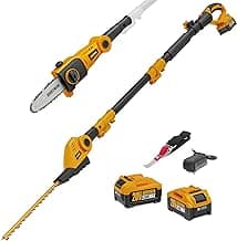 Alloyman Pole Saw 8-Inch Cordless and 16-Inch Pole Hedge Trimmer 2-in-1,with 2 Packs 4.0Ah Batteries & Charger,for Tree Trimming and Shrubs Pruning