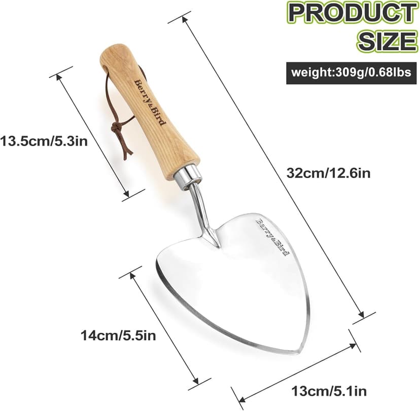 Perennial Trowel, Oversized Garden Potting Trowel with Sharp Blade Wood Hand Shovel, Stainless Steel Planting Trowel Gardening Tool for Roots,Planting,Digging,Transplanting and Cutting