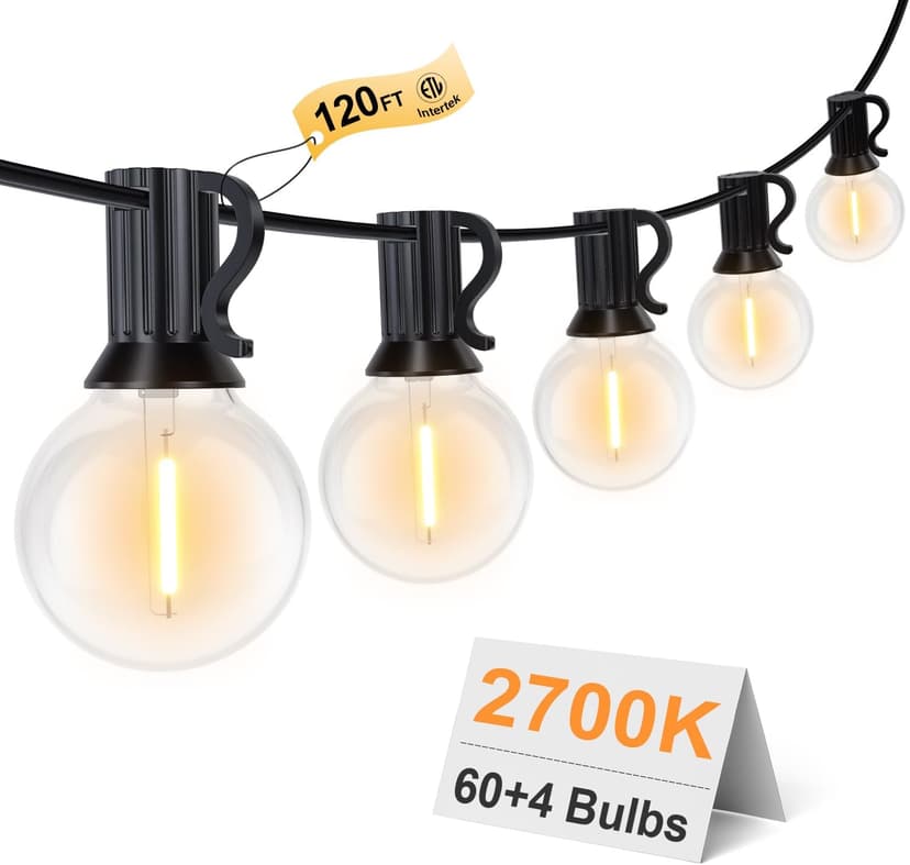 GPATIO 120FT Outdoor String Lights, Waterproof Patio Lights with 64 Hanging Globe G40 Bulbs, 2700k Shatterproof for Backyard Balcony Party Camping Outside Decor