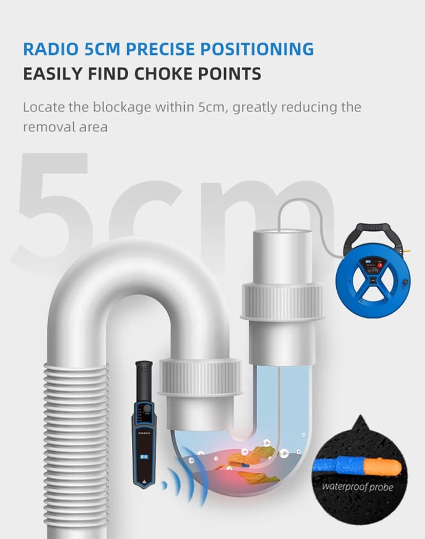 Pipe Locators Underground Pipe Blockage Detector Water Pipe Wall Scanner Pipe Locator Device with Waterproof Probe for Detecting PVC/Metal Pipes,30m