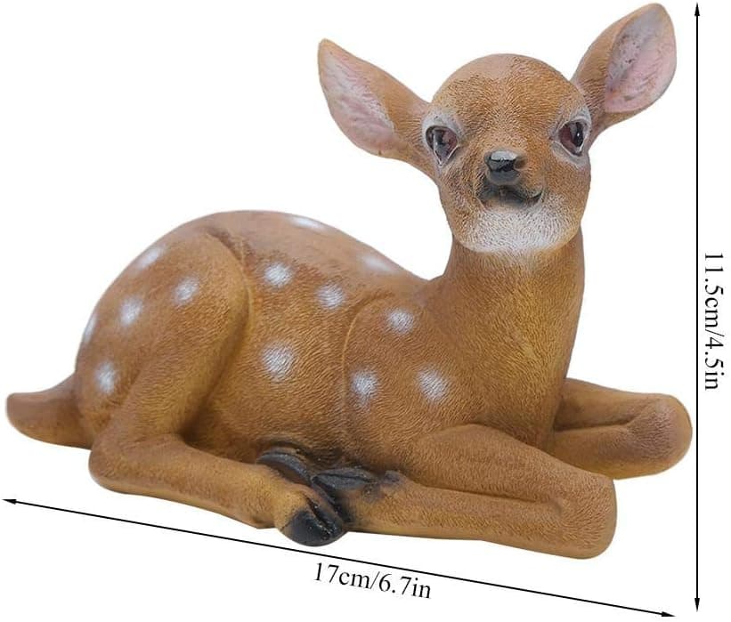 YukaBa Garden Resin Deer Figurine, Outdoor Garden Statue Deer Lying Down Sculpture Ornaments 6.7x4.5in, Polyresin, Full Color(2 Pcs)