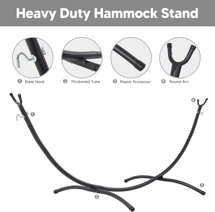 SUNCREAT Hammocks Standing Patio Hammock, Portable Hammock with Stand Foldable, Dark Gray