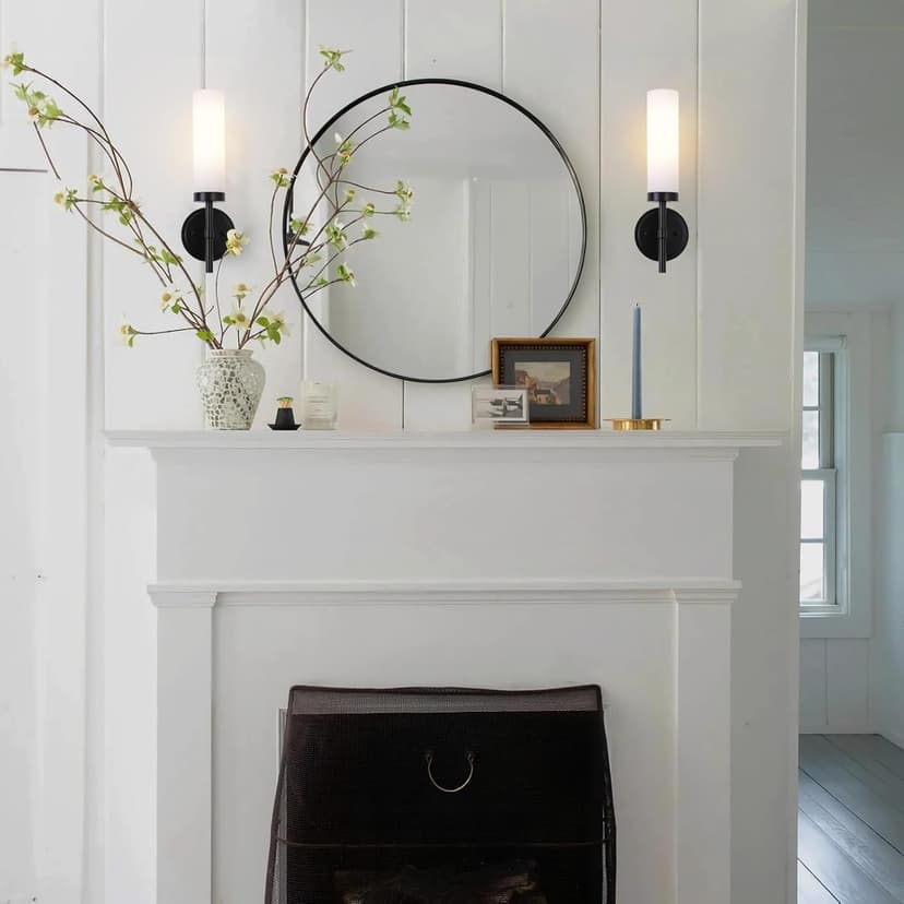 Black Bathroom Wall Sconces Set of 2, Modern Sconces Wall Lighting Vanity Lights with Opal White Glass Shade, Farmhouse Wall Mount Lamp for Mirror Living Room Bedroom Hallway Kitchen Stairs