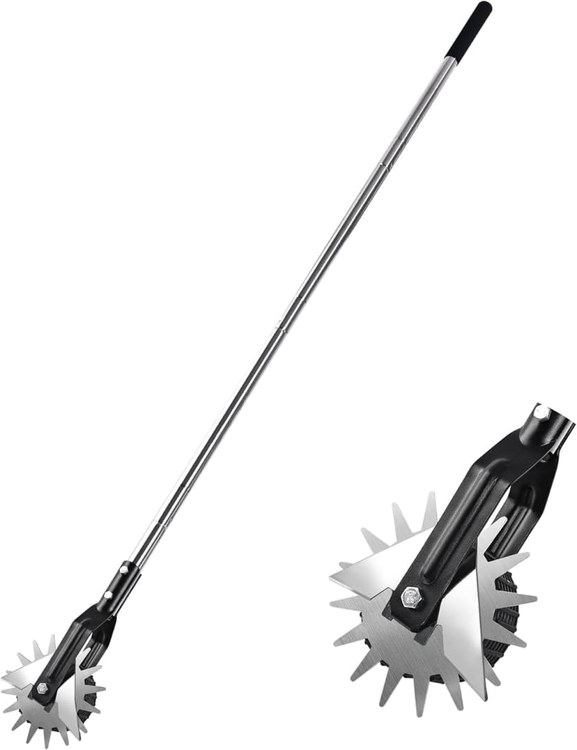 Wheel Rotary Edger Lawn Tool, Grass Edge Trimmer, Sidewalk Manual Lawn Edger, Strong 3 Sections Stainless Steel Handle with Cushion Grip, 58.3-Inch