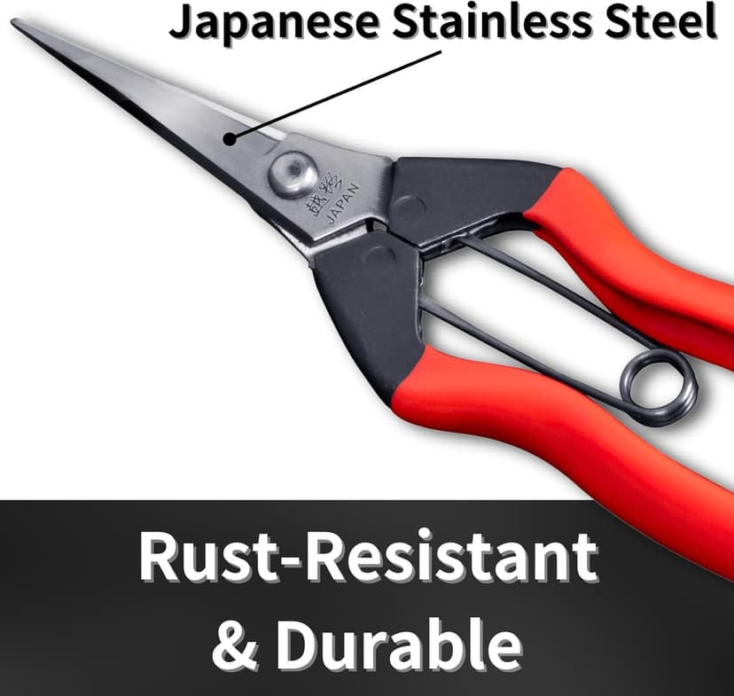Japanese Trimming Scissors 7.2" Precision Pruning Shears with Pointed Tips, Razor-Sharp Japanese Stainless Steel Blade, Non-Slip Spring-Loaded Handle, Made in Japan