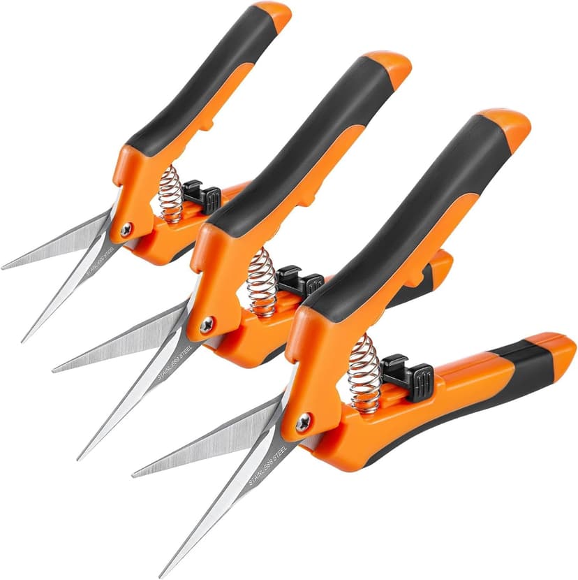 GROWNEER 3 Packs 6.5 Inch Pruning Shears Gardening Hand Pruning Snips Gardening Scissors with Straight Stainless Steel Precision Blades