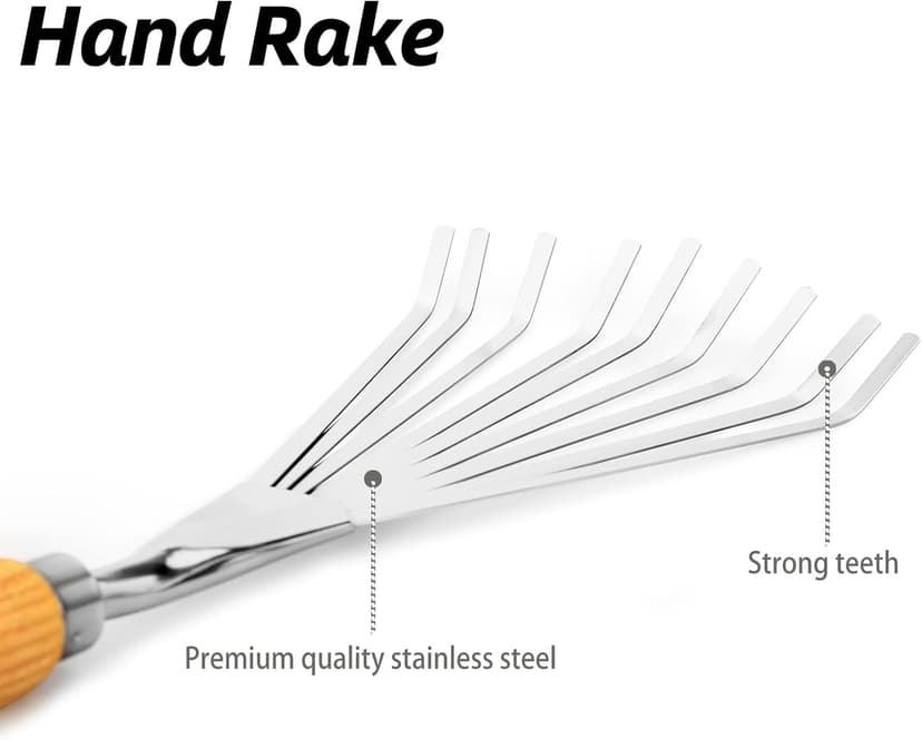 Hand Rakes, Garden Stainless Steel Hand Rake Soil Tiller with Ergonomic Handle, Small Leaf Rakes Great for Gardening, Garden Sweep Yard Flower Beds Tool