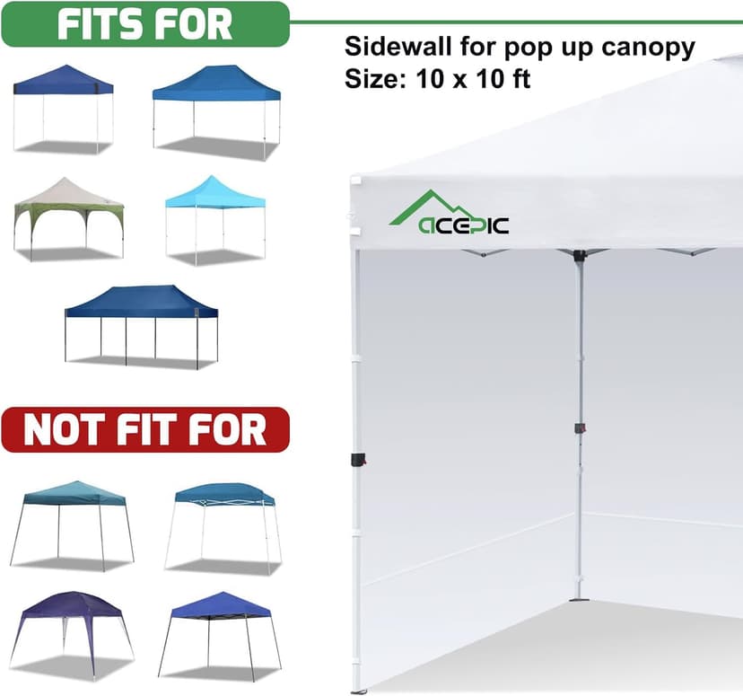 Instant Canopy Tent SideWalls for 10x10 FT Pop Up Canopy, 210D Polyester Waterproof, White (1PCS Sidewall Only, Tent NOT Included)