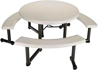 Lifetime Products 22127 Lifetime Round Picnic Table and Benches, Top, 44", Almond
