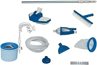 Intex Deluxe Automatic Surface Skimmer Bundled with Maintenance Kit w/ Vacuum & Pole, Swimming Pool Cleaning Tools for Above Ground and InGround Pools