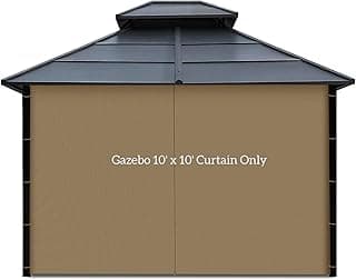 Gazebo Privacy Curtain with Zipper Side Wall Universal Replacement for 10' x 10' Gazebo, Patio, Outdoor Canopy, Garden and Backyard, Khaki (1-Panel Curtain Only)