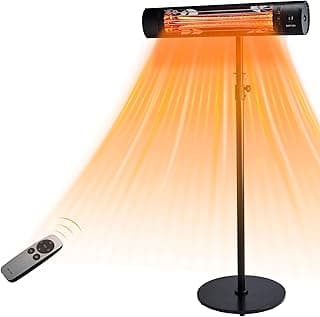 EAST OAK Electric Patio Heater, 1500W Wall Mounted & Standing Outdoor Indoor Infrared Electric Heater with IP65 Waterproof, Overheating Protection & Tip-over, 3 Heat Settings & 24H Timing