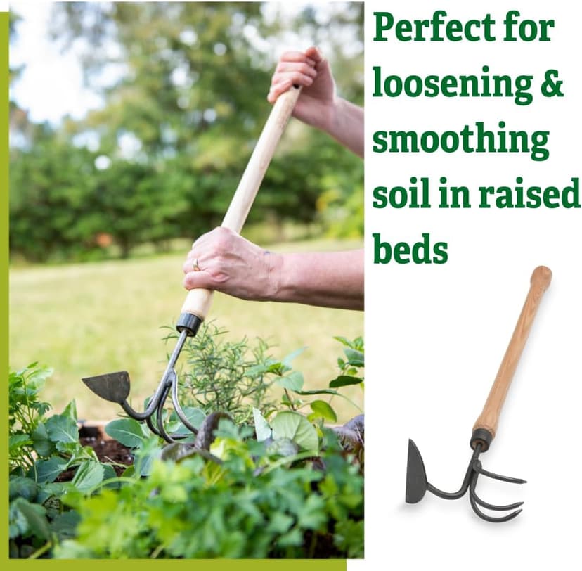 DeWit Gardener's Supply Company Lifetime Raised Bed Cultivator & Long-Handled Garden Hoe | High Carbon Boron Steel Gardening Tool - 18" Handle
