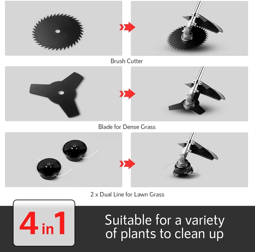 COOCHEER Weed Wacker 58cc, 4 in 1 Cordless Weed Eater Gas Powered, 2-Cycle String Trimmers Gas Brush Cutter Straight Shaft Gas Grass Trimmer for Lawn and Garden Care Trimming, Red