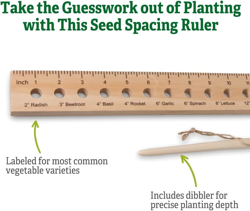 Gardener's Supply Company Planting Ruler and Dibber | Wooden Plant Seed Spacing for Outdoor Raised Bed Gardening and Vegetable Gardens | 20-1/2"L and is 2"W x 1/2" Thick