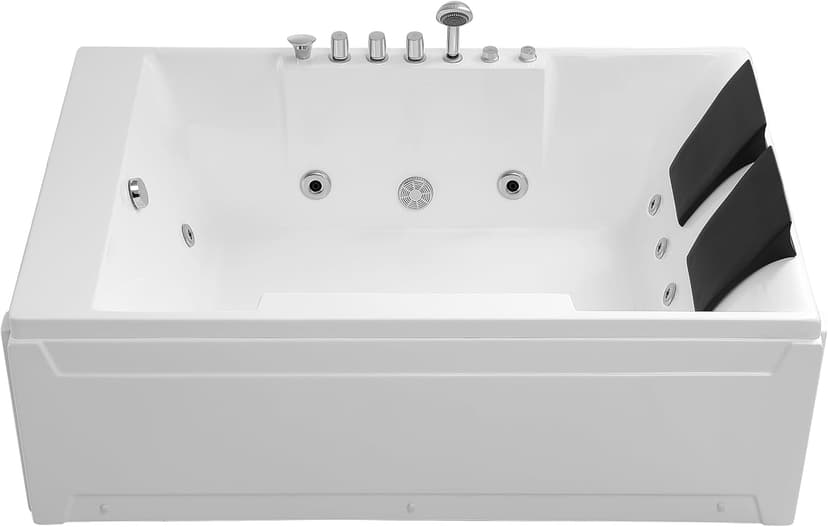 Empava 1125W Whirlpool Tub,72" x 48" Jetted Bathtub for 2 Person, Hydro Massage & Chromatherapy,ETL Certified,3 Sided Apron,Acrylic ,110 Gallons,Left Drain