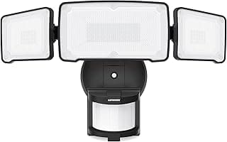 LEPOWER LED Motion Sensor Security Lights, 3 Head Motion Detected, 38W, 4200LM, Waterproof IP65, 5500K, Full Metal for Outdoor, Garage, Porch, Yard (Not Solar Powered, Black)