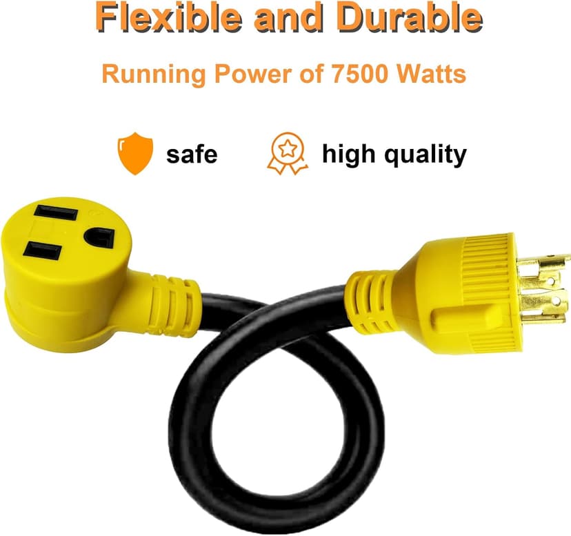 NEMA L14-30P to 6-50R Welder Adapter Plug Cord 1.5 FT, 4 Prong 30 Amp Twist-Lock Generator Male to 3 Prong 50 Amp Welder Female Cord, 10 AWG, Heavy Duty, ETL Listed