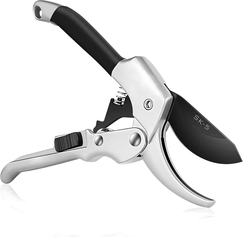 Ratchet Pruning Shears for Gardening Heavy Duty SK5 Japanese Steel Titanium coated Blades 3X Easier Cutting Ideal for Weak Hands & Arthritis. Anvil Pruner, Secateurs, Hedge Shears, Best Garden Gifts