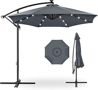 Best Choice Products 10ft Solar LED Offset Hanging Market Patio Umbrella for Backyard, Poolside, Lawn and Garden w/Easy Tilt Adjustment, Polyester Shade, 8 Ribs - Slate