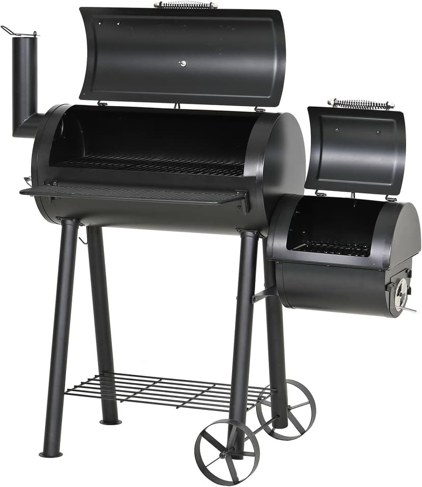 GREEN PARTY BBQ Charcoal Grill with Offset Smoker, 2 in 1 Smoker and Charcoal Grill combo, 512 Square Inch Space Barrel Charcoal Smoker Grill for Outdoor Camping Patio Backyard Cooking, Medium