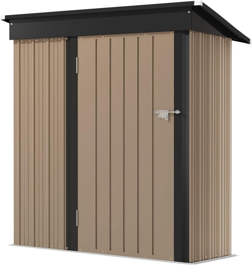 Devoko Outdoor Storage Shed 5 x 3 FT Lockable Metal Garden Shed Steel Anti-Corrosion Storage House with Single Lockable Door for Backyard Outdoor Patio (Brown)
