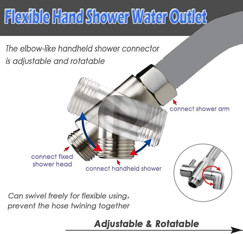 Shower Arm Diverter Valve Brass G1/2 3 Way Universal Bathroom Shower System Component Replacement for Handheld Shower Head and Fixed Spray Head, Brushed Nickel