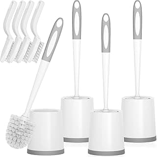 Toilet Brush, 4 Pack Toilet Brush and Holder Set, Toilet Bowl Brush with 4 Grout Brush, Toilet Bowl Brush and Holder for Bathroom, (White)