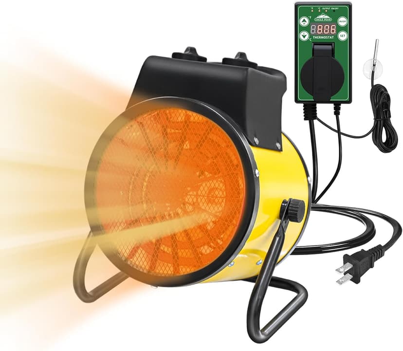 EAGLE PEAK 1500W Electrical Outdoor Heater with Thermostat, Heater for Greenhouse, Grow Tent, Garage, RV, Water Resistant IPX4, Overheat Protection Radiant Heating, Yellow