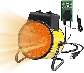 EAGLE PEAK 1500W Electrical Outdoor Heater with Thermostat, Heater for Greenhouse, Grow Tent, Garage, RV, Water Resistant IPX4, Overheat Protection Radiant Heating, Yellow