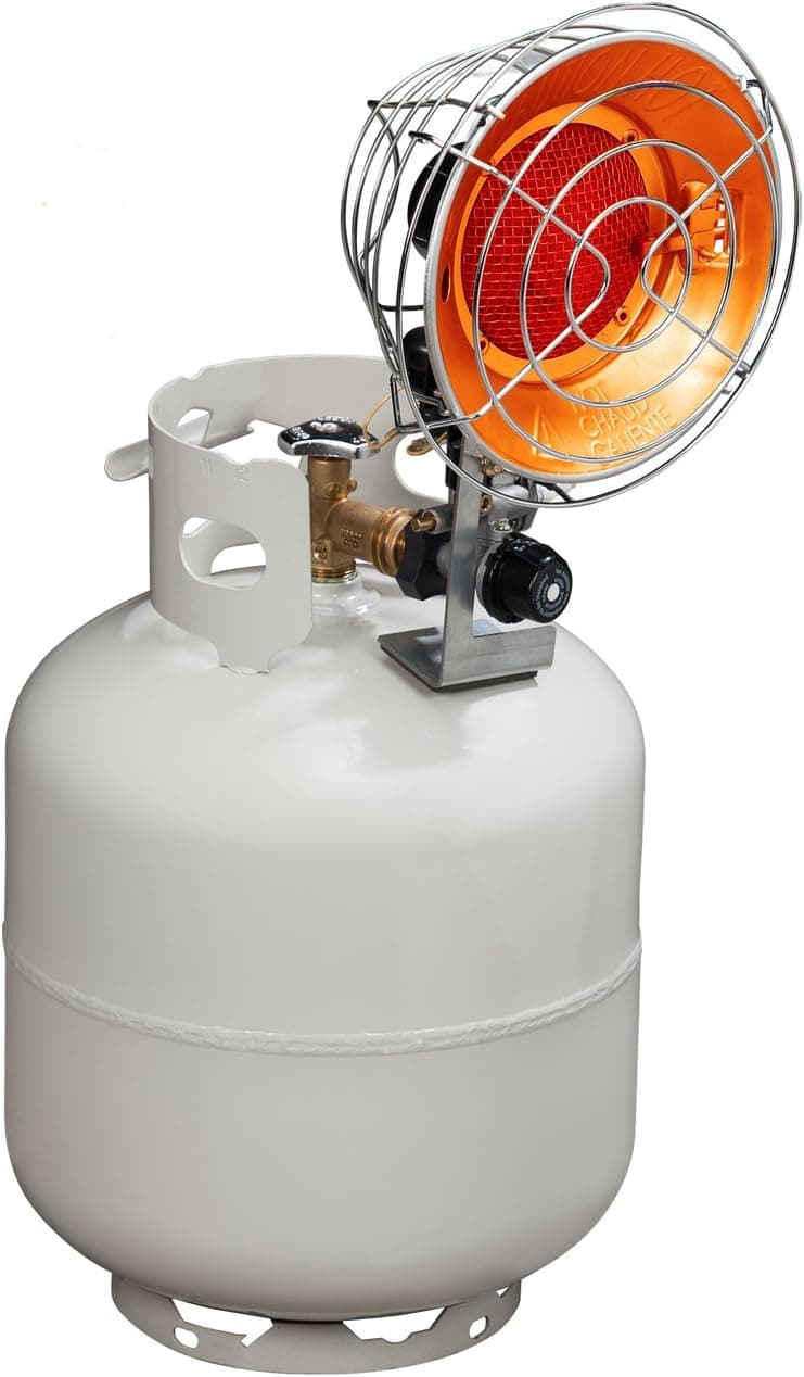 Avenger FBDTP15 Infra-Red Tank Top Outdoor Heater for Use with Propane Gas Tanks for Camping, Patios, and More, Single Burner, 15,000 BTU, Silver