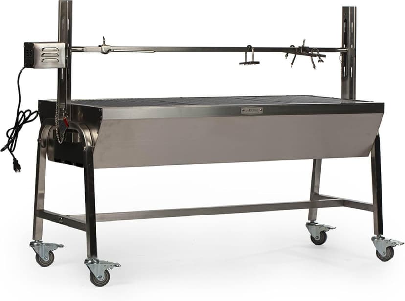 TITAN GREAT OUTDOORS Ash & Ember 13W Stainless Steel Rotisserie Grill, Rated 85 LB for Medium Game, 4 RPM Rotation Speed, Outdoor Grill with Dual Prong Spit Rod, Single Leg Bracket, and Spine Fork